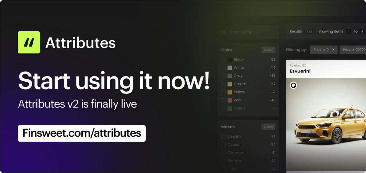 We just dropped the biggest update to Attributes ever, and to support the launch, we’ve opened a FREE forum category for feedback, questions, and bug reports. No Finsweet+ subscription needed.

It’s temporary, so don’t wait!

Post here: forum.finsweet.com/c/attributes/5