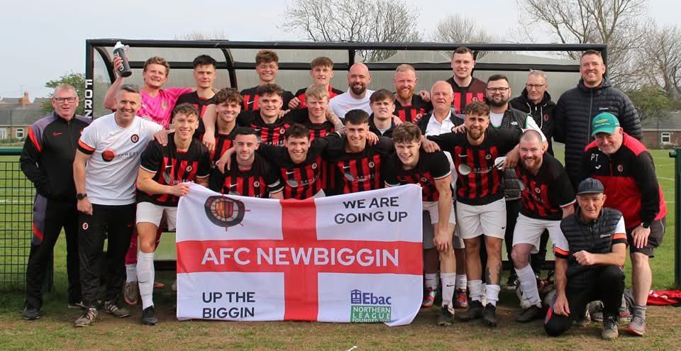 AFCNewbiggin's tweet photo. WE ARE GOING UP! ⬆️ 🍾 

We are delighted to announce with FA Confirmation we have secured promotion to the EBAC Northern League

A massive well done to all involved! 👏🏻 

#UpTheBiggin
#UTB
❤️🖤 https://t.co/Omd6L095qC