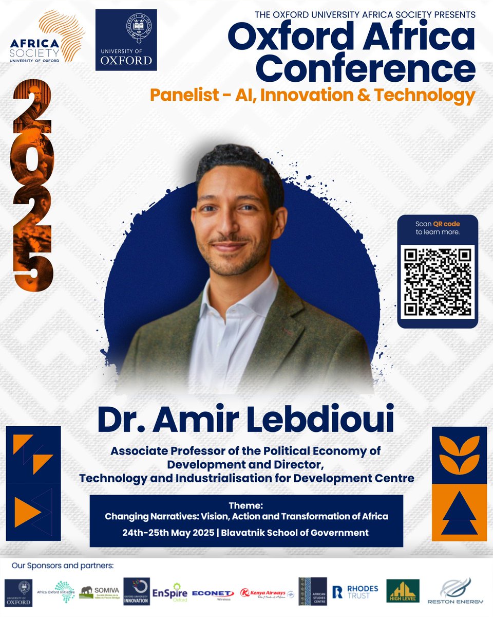 Oxford University Africa Society (@oxfordafrica) on Twitter photo We’re excited to welcome Dr <a href="/Amirlbd/">Amir Lebdioui</a>, Associate Professor of the Political Economy of Development & Director, Tech & Industrialisation for Development Centre, to #OxfordAfrica2025!
🎟 fixr.co/event/oxford-a…
🔗 oxforduniversityafricasociety.com/panelspeaker25… We’re excited to welcome Dr <a href="/Amirlbd/">Amir Lebdioui</a>, Associate Professor of the Political Economy of Development & Director, Tech & Industrialisation for Development Centre, to #OxfordAfrica2025!
🎟 fixr.co/event/oxford-a…
🔗 oxforduniversityafricasociety.com/panelspeaker25…