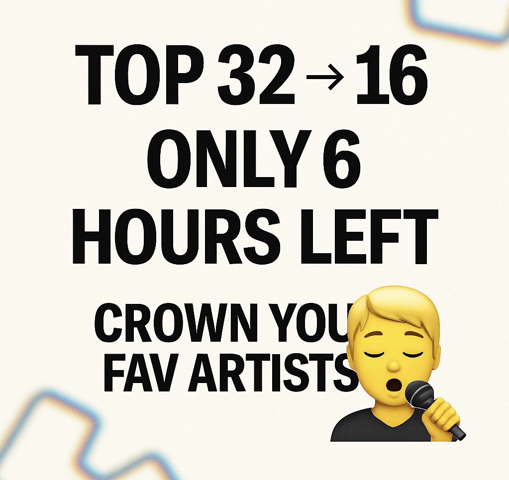 Top 32 → 16.
6 hours left.
Crown your fav artists 🧑‍🎤

🔗: app.storyhunt.xyz/aria-tournament