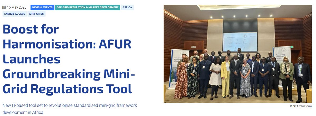 GET.transform (@get_transform) on Twitter photo 📢 A boost for harmonised #OffGrid regulation!
#AFUR launches the #AfricanModelMiniGridRegulationsTool in partnership with <a href="/GET_transform/">GET.transform</a> and 30 African and international organisations 🌍⚡
Learn more: get-transform.eu/boost-for-harm… 📢 A boost for harmonised #OffGrid regulation!
#AFUR launches the #AfricanModelMiniGridRegulationsTool in partnership with <a href="/GET_transform/">GET.transform</a> and 30 African and international organisations 🌍⚡
Learn more: get-transform.eu/boost-for-harm…