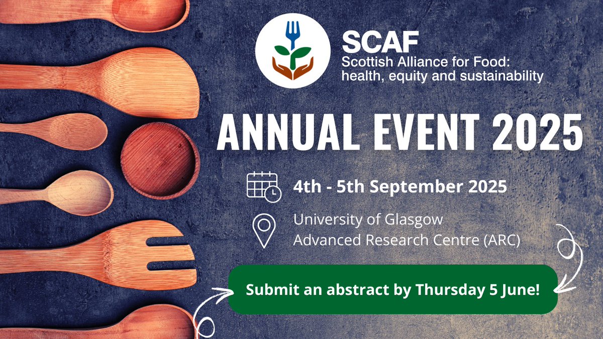 📢 Present a poster or short communication at the SCAF Annual Event!

Taking place 4th–5th September, the event will feature engaging discussions, talks, research posters, and opportunities to network 🍽️

📍 <a href="/UofGARC/">UofGARC</a> 
⏰ Deadline to submit: 05/06/2025

👉 bit.ly/4jphGRJ
