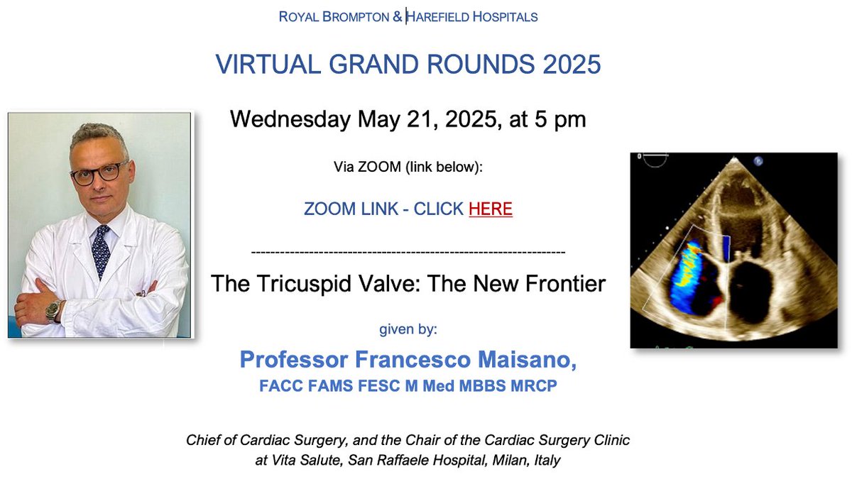 The Tricuspid valve (TV) is the frontier in Valvular Heart Disease: Listen to the pioneer in TEER from the mitral now to the TV: Francesco Maisano will review what we know and should know and what we can and should do iat zhh.ch/en/agenda/roya…