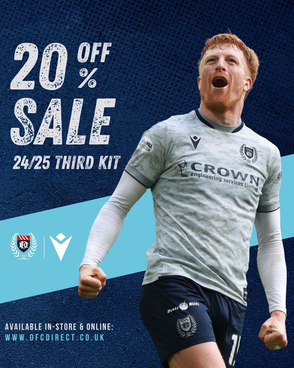 👕 20% OFF to help you #MatchTheLook!

The Dee are wearing the Third Kit this Sunday in Perth - now you can too 🔵⚪

🛒 dfcdirect.co.uk/collections/cl…

💙 £5 from every shirt sold goes to <a href="/SSAFA/">SSAFA</a>, the Armed Forces charity.

#Dundee1893 #DFCDirect #SSAFA #MonTheDee