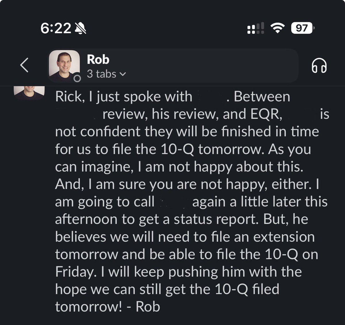 Will likely be filing an extension today for our Q1 10-Q for $YCRM… I have zero doubts that this will be filed by the extension date.

For those that don’t know, any periodic filing that is filed with an extension is still “on time” by SEC rules.

Unfortunately our auditors are