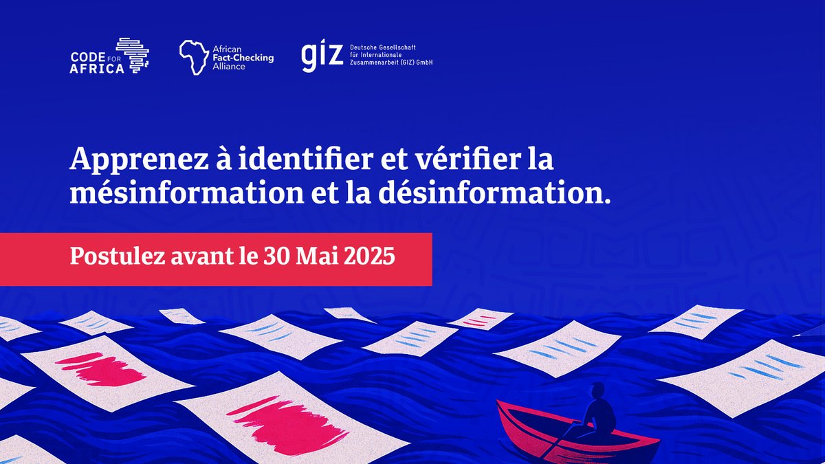 Code for Africa (@code4africa) on Twitter photo 📣Journalistes et vérificateurs du Sénégal
Renforcez vos compétences pour repérer les tactiques de désinformation et de manipulation.
Rejoignez le cours gratuit de <a href="/Code4Africa/">Code for Africa</a> avec des outils pratiques et des conseils d'experts.
📅 Délai: 30 mai
🔗 bit.ly/trainsn 📣Journalistes et vérificateurs du Sénégal
Renforcez vos compétences pour repérer les tactiques de désinformation et de manipulation.
Rejoignez le cours gratuit de <a href="/Code4Africa/">Code for Africa</a> avec des outils pratiques et des conseils d'experts.
📅 Délai: 30 mai
🔗 bit.ly/trainsn