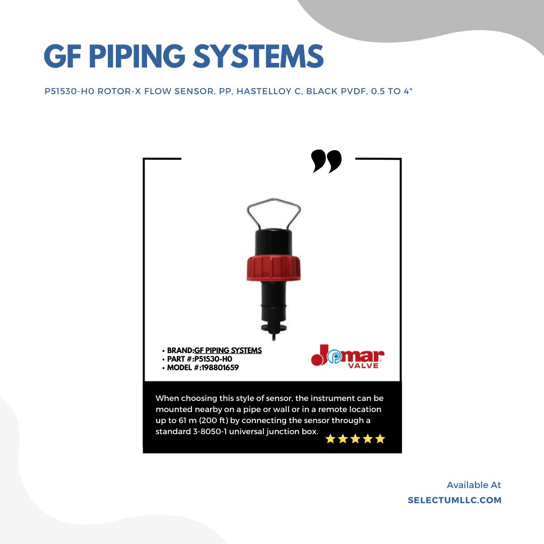 selectumstore's tweet image. Monitor flow with precision using the GF P51530-H0 Rotor-X Sensor. Durable. Accurate. Built for ½" to 4" pipes in demanding environments. #FlowSensor #ProcessControl #GFPiping #AutomationTools