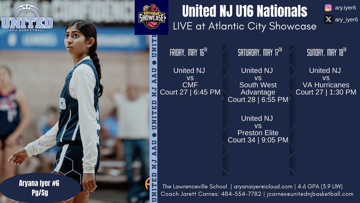 Aryana Iyer (@ary_iyer6) on Twitter photo Let’s go! 🙌🙌🙌. Ready to bring the intensity <a href="/SelectEventsBB/">Select Events Basketball</a> Live at AC Showcase with my <a href="/unitedNJaau/">United NJ AAU</a> 16U Nationals team. Stop by and see us in action. <a href="/jcarnesjr/">Coach Carnes</a> <a href="/CoachGaba/">Coach Joe Gaba</a> <a href="/CoachJimmy_O/">Jimmy Ostaszewski</a>
<a href="/CoachWiggins05/">Alisa Wiggins</a> Let’s go! 🙌🙌🙌. Ready to bring the intensity <a href="/SelectEventsBB/">Select Events Basketball</a> Live at AC Showcase with my <a href="/unitedNJaau/">United NJ AAU</a> 16U Nationals team. Stop by and see us in action. <a href="/jcarnesjr/">Coach Carnes</a> <a href="/CoachGaba/">Coach Joe Gaba</a> <a href="/CoachJimmy_O/">Jimmy Ostaszewski</a>
<a href="/CoachWiggins05/">Alisa Wiggins</a>