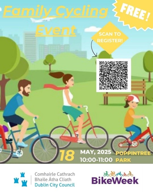 Join us for a fun-filled family cycle at Poppintree Park on 18th May at 10am -11am. Led by a cycle trainer with goody bags for participants and certificates of achievements for kids.   

Register here: bit.ly/4kFL6Mj
#BikeWeek2025 #freeevent #familyevent
