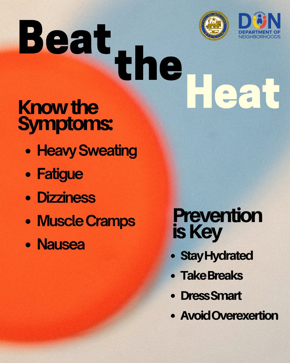 Houston Heatwave Alert
Temps are soaring all week—stay safe!
Hydrate often
Limit sun exposure
Take breaks in cool spots
Need relief? Find a cooling center &amp; heat safety tips: ayrs.io/OARQyV #HoustonHeat #StayCool