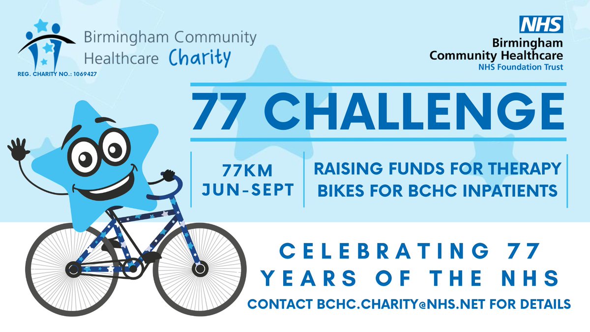 Could you take on the #77Challenge for #BCHCCharity? Run, walk, cycle, or swim 77km between June &amp; September; there's no registration fee, and your support will help us purchase therapy bikes for inpatient wards! Find out more and sign up: justgiving.com/campaign/77cha…
