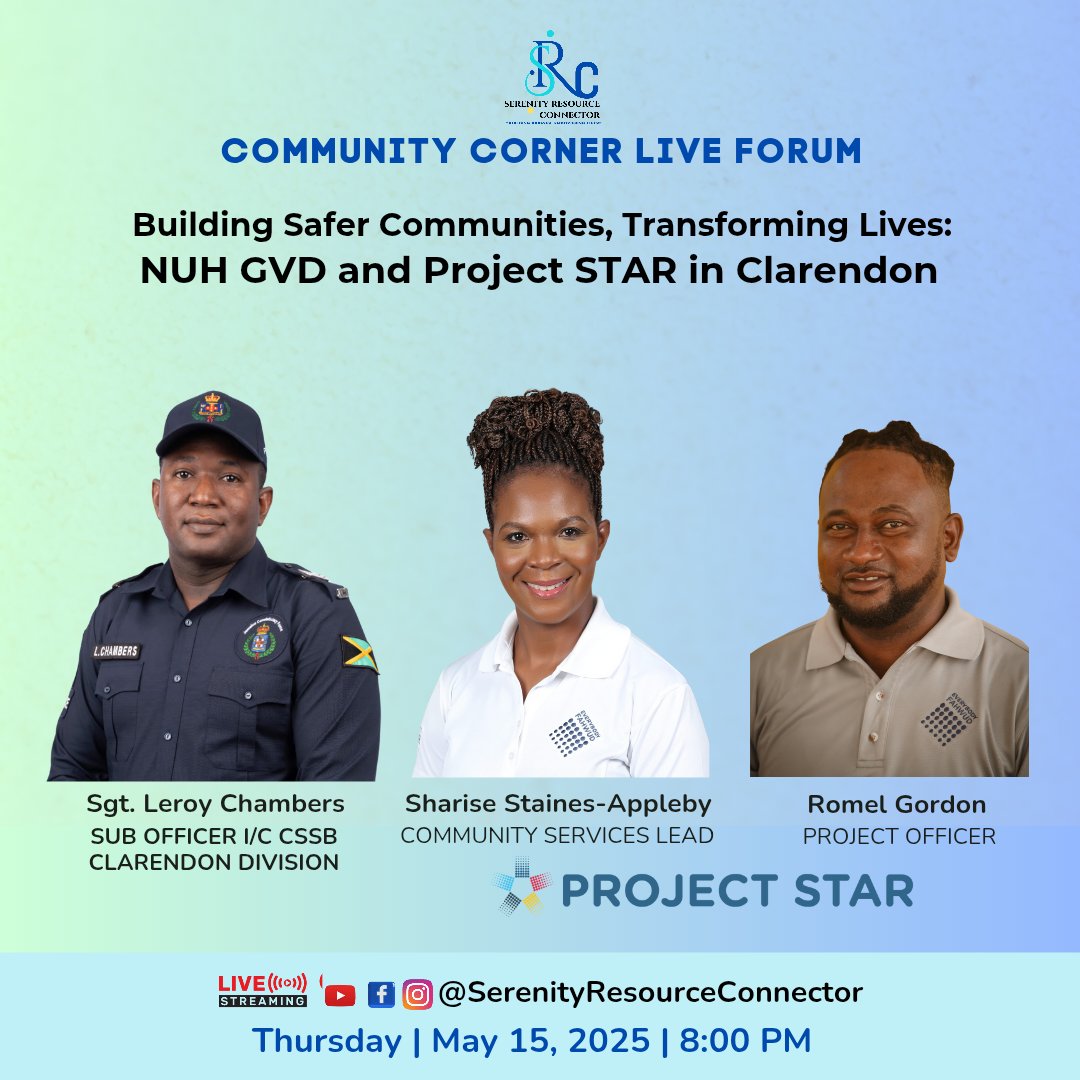 SerenityAdvisor's tweet image. Change is happening in Clarendon through NUH GVD and @projectstarja

Two bold initiatives, one shared goal: safer, stronger communities.
🎥 Watch the discussion: youtube.com/live/MGnPQ2y6V…

#SRCCommunityCorner #NUHGVD #ProjectSTAR #Clarendon #CommunityDevelopment