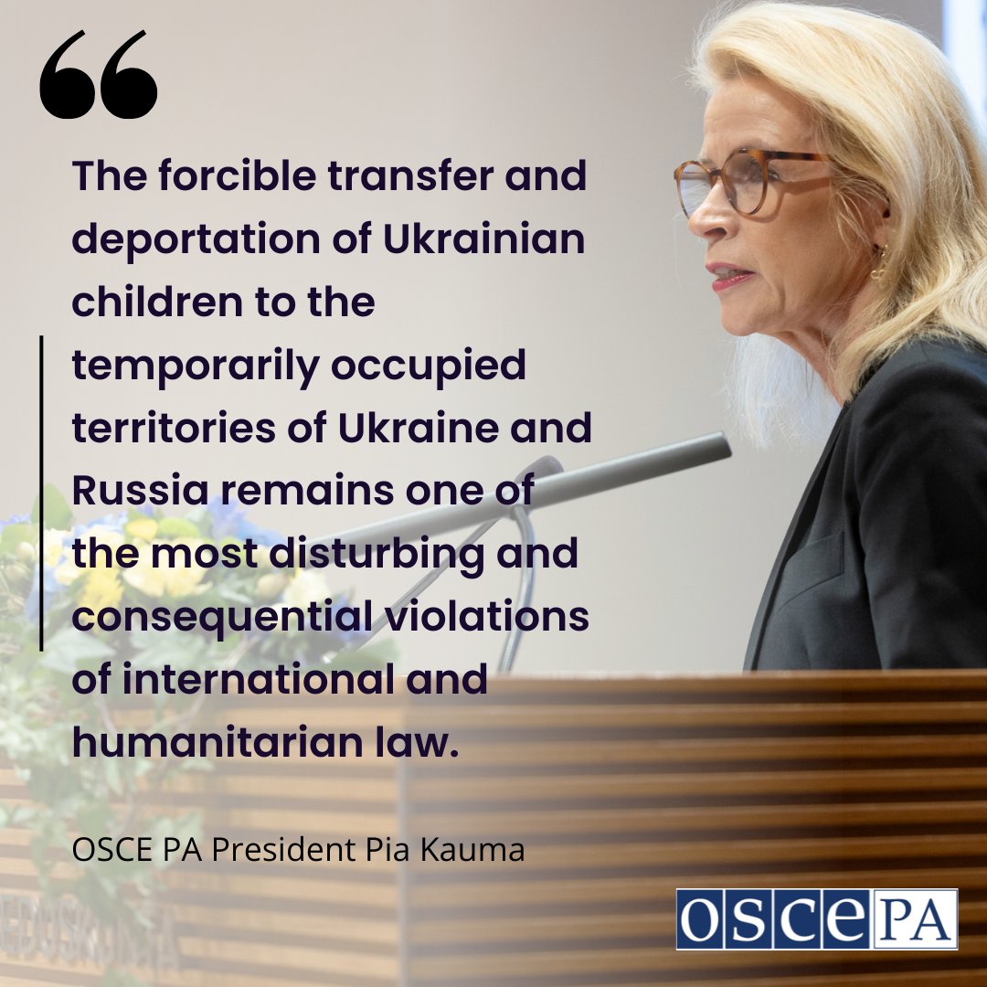 OSCE PA (@oscepa) on Twitter photo The OSCE PA has responded w/ urgency & clarity to the issue of deported Ukrainian children, Pres. <a href="/PiaKauma/">Pia Kauma</a> said today at a <a href="/coe/">Council of Europe</a> conference in Helsinki. Reuniting children with their families must be a priority for all of us.
Read her full speech here ➡️ oscepa.org/en/documents/p… The OSCE PA has responded w/ urgency & clarity to the issue of deported Ukrainian children, Pres. <a href="/PiaKauma/">Pia Kauma</a> said today at a <a href="/coe/">Council of Europe</a> conference in Helsinki. Reuniting children with their families must be a priority for all of us.
Read her full speech here ➡️ oscepa.org/en/documents/p…