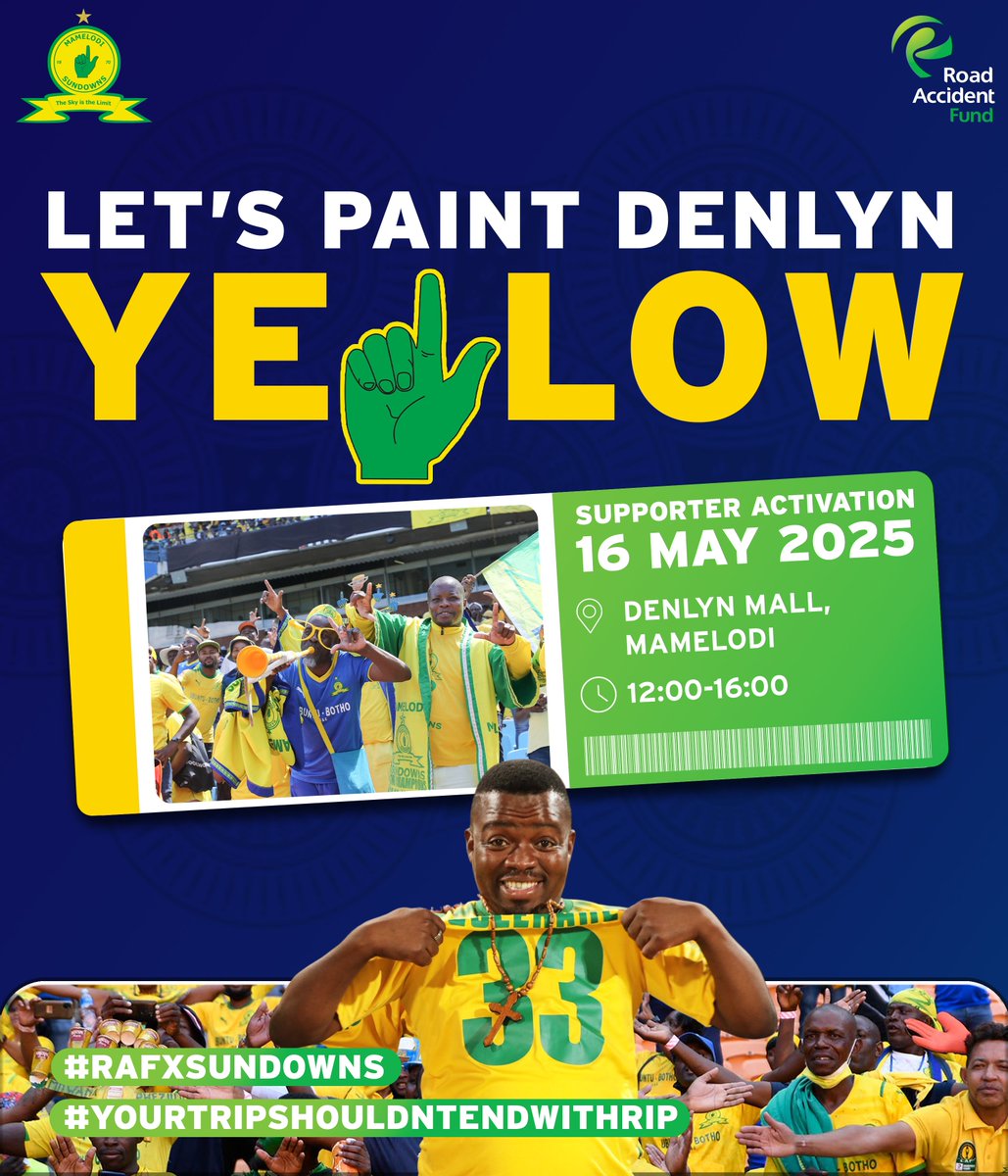 The Road Accident Fund (@raf_sa) on Twitter photo 🚨 Road safety meets soccer!
The RAF x <a href="/Masandawana/">Mamelodi Sundowns FC</a> are back to raise awareness through fun + facts.
🗓️ Friday, 16 May 2025
📍 Denlyn Mall
Be part of the movement to save lives.
#RAFxSundowns
#YourTripShouldntEndWithRIP 🚨 Road safety meets soccer!
The RAF x <a href="/Masandawana/">Mamelodi Sundowns FC</a> are back to raise awareness through fun + facts.
🗓️ Friday, 16 May 2025
📍 Denlyn Mall
Be part of the movement to save lives.
#RAFxSundowns
#YourTripShouldntEndWithRIP