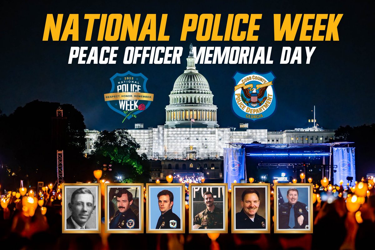 In 1962, President Kennedy proclaimed May 15 as Peace Officers Memorial Day and the week it falls as Police Week.

We honor the six Cobb Police officers who gave their lives in the line of duty. Their names are etched in DC alongside 20,000 others. 

#NeverForget #PoliceWeek