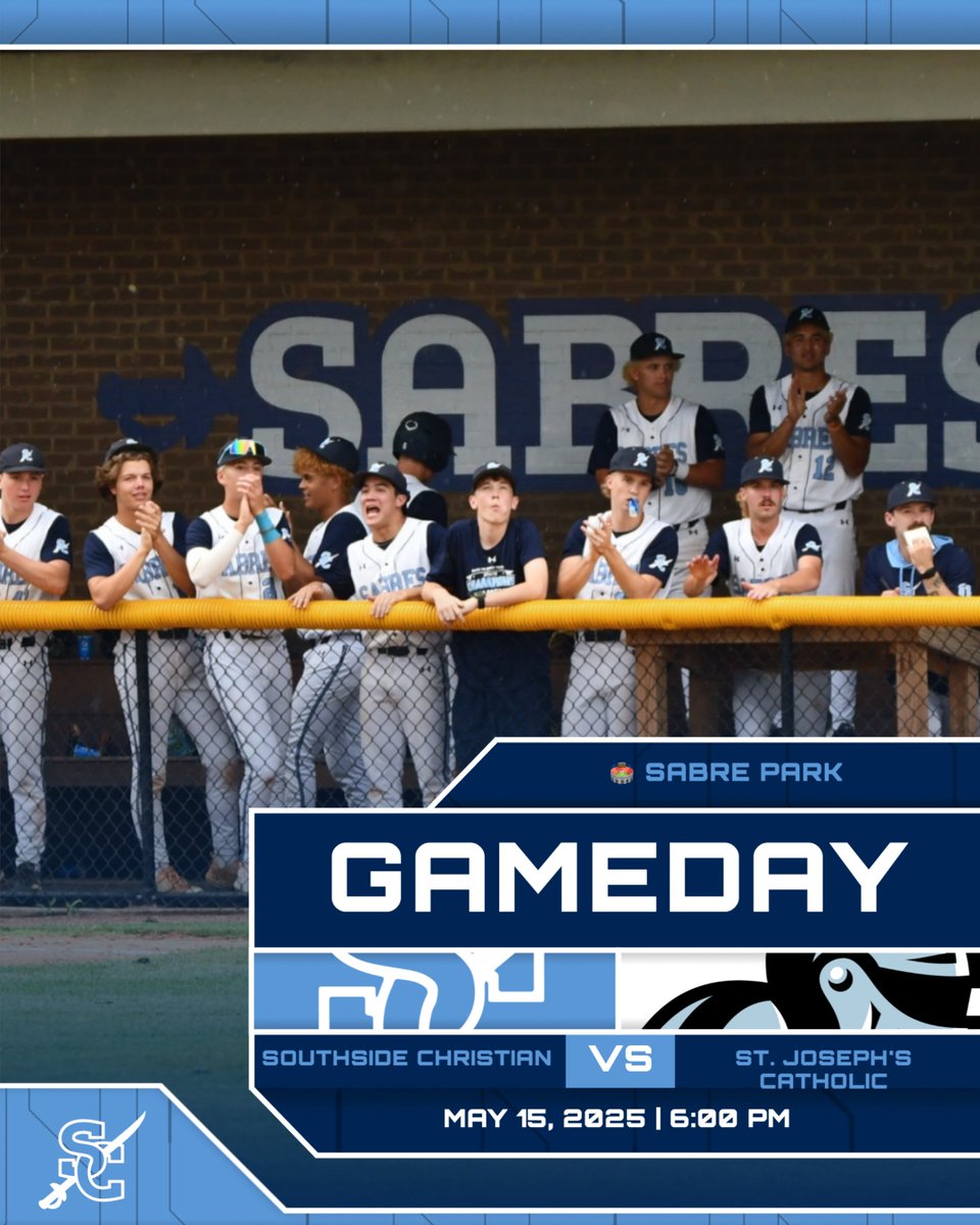 #SabreBoys move on to the first round of Upper State as they host region opponent St. Joseph's Catholic tonight at 6:00 pm. 

📅 May 15th
⏰ 6:00 PM
🏟️ Sabre Park
📍 Southside Christian School