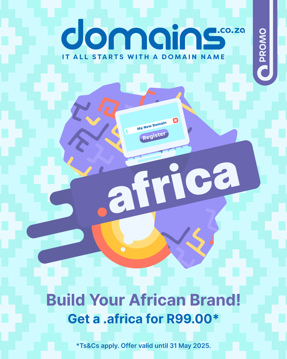 To celebrate Africa Month, we are selling .africa domains for only R99.00* until 31 May 2025. 

Register your .africa domain name with us: domains.co.za

Ts&amp;Cs apply.  

 #AfricaOnline #AfricaMonth #ProudlyAfrican #Domainscoza