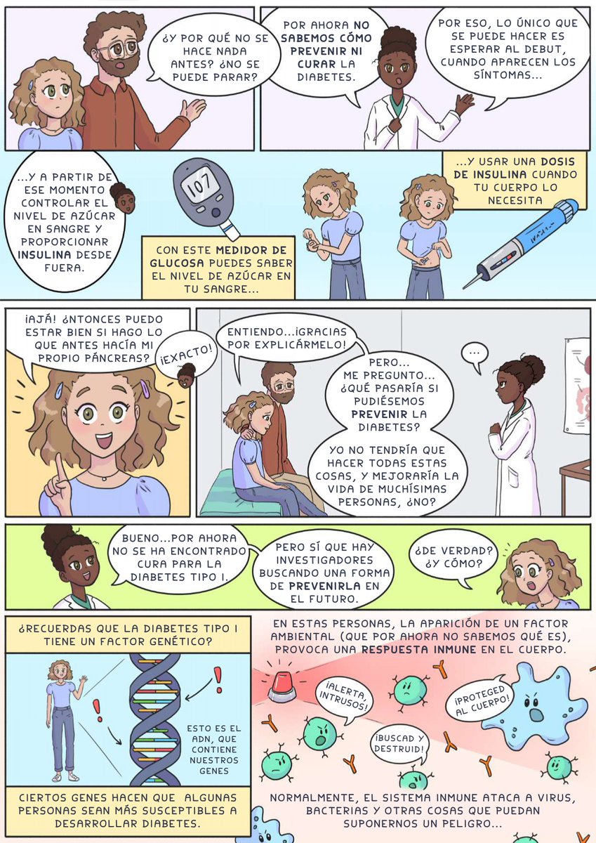 Sodicar's tweet image. Aunque aún no se haya encontrado la cura para la diabetes tipo 1, sí que hay investigadores, como la Dra. @lmarroqui, que están buscando la manera de prevenirla en un futuro.
Si quieres conocer más detalles, puedes conocer su trabajo en este cómic divulgativo sobre DT1 👇