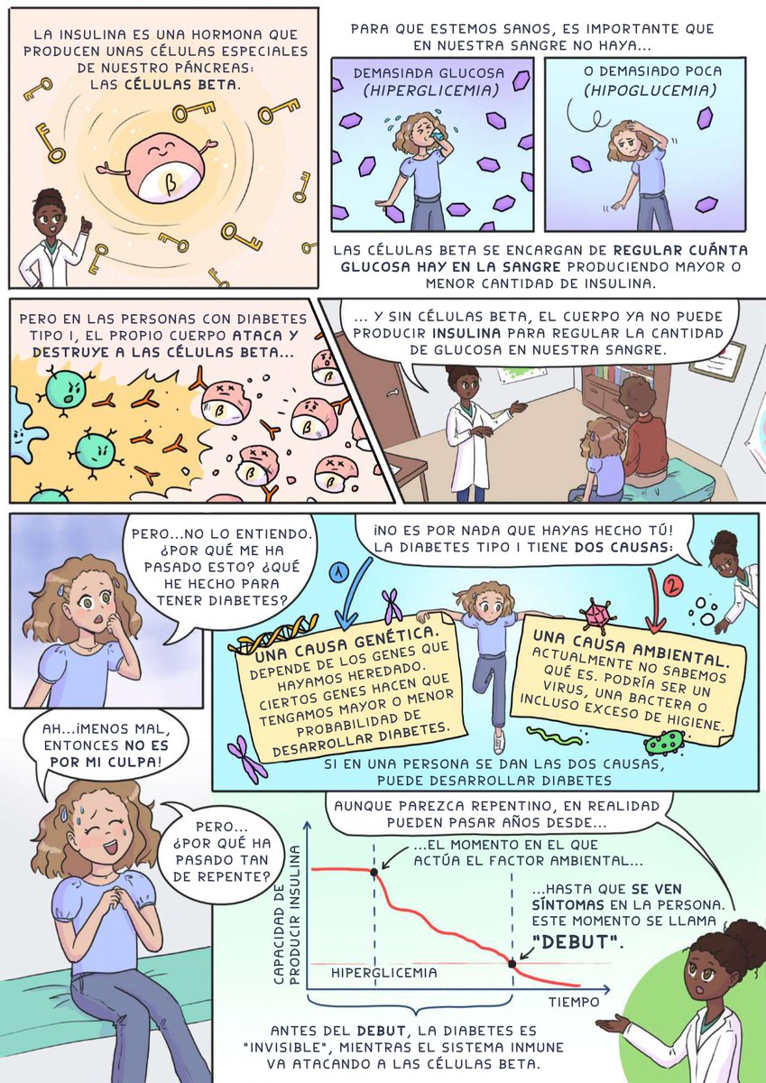 Sodicar's tweet image. Aunque aún no se haya encontrado la cura para la diabetes tipo 1, sí que hay investigadores, como la Dra. @lmarroqui, que están buscando la manera de prevenirla en un futuro.
Si quieres conocer más detalles, puedes conocer su trabajo en este cómic divulgativo sobre DT1 👇