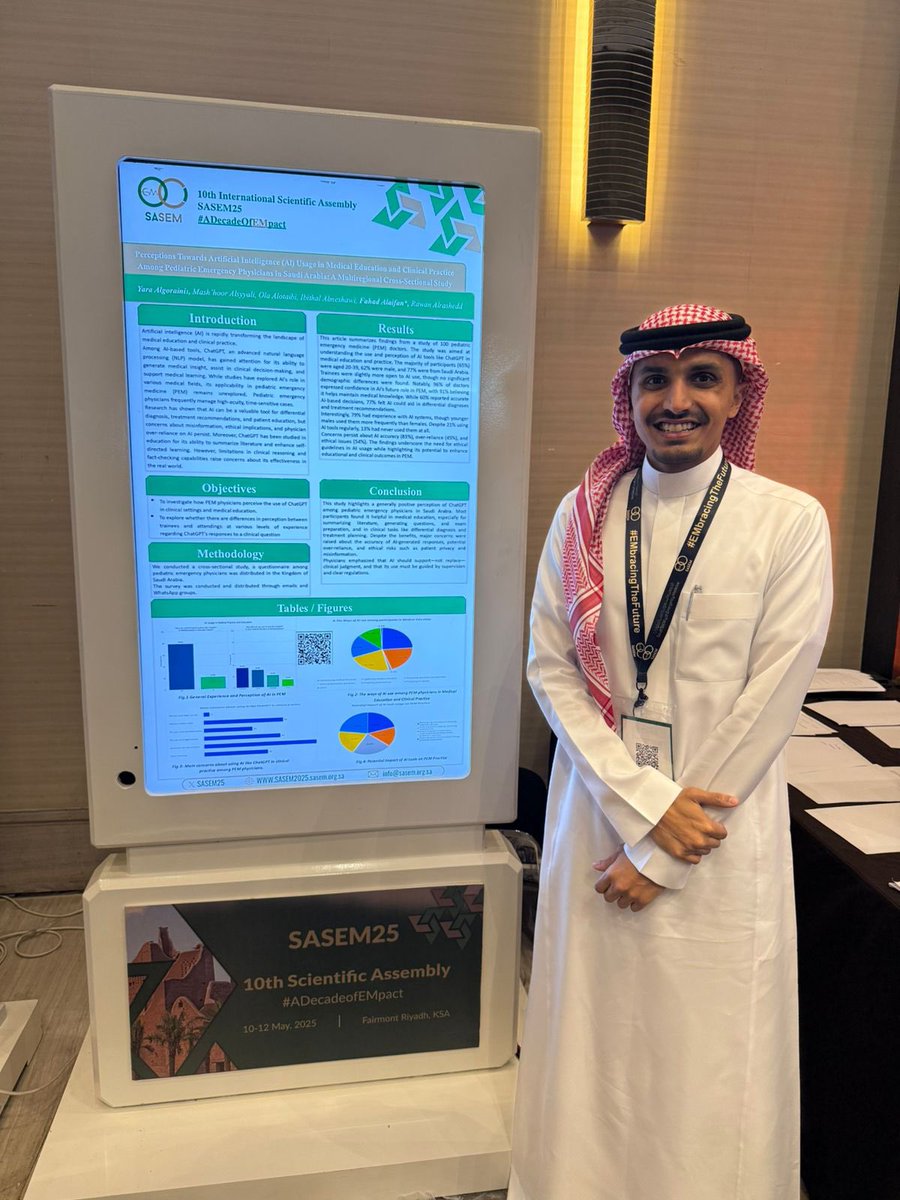 Falaifan1's tweet photo. Proud to be attending #SASEM2025 and presenting our poster! Grateful for the opportunity to share knowledge and grow with my incredible @PEMC2F family. Always inspired by the passion and dedication around me. https://t.co/oVQQzyCPCE