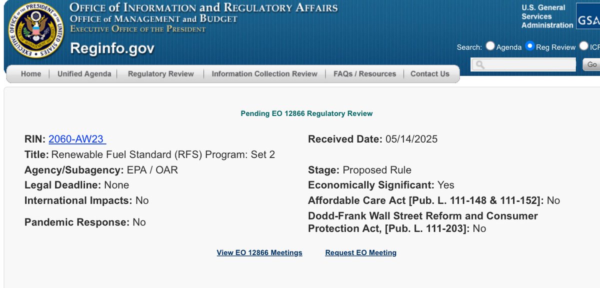 biofuelslaw's tweet image. 🚨Breaking news:  EPA has sent the proposed RFS mandates to the White House OMB for review.  #ethanol #biofuels