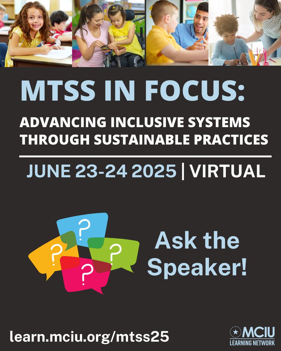 MCIULearns's tweet image. 👀 New this year: Ask the Speaker sessions!
Get real-time answers, practical advice, and more from our keynote and breakout speakers.

learn.mciu.org/mtss25/

#MTSSInFocus #AskTheSpeaker #MTSSCommunity #ProfessionalLearning