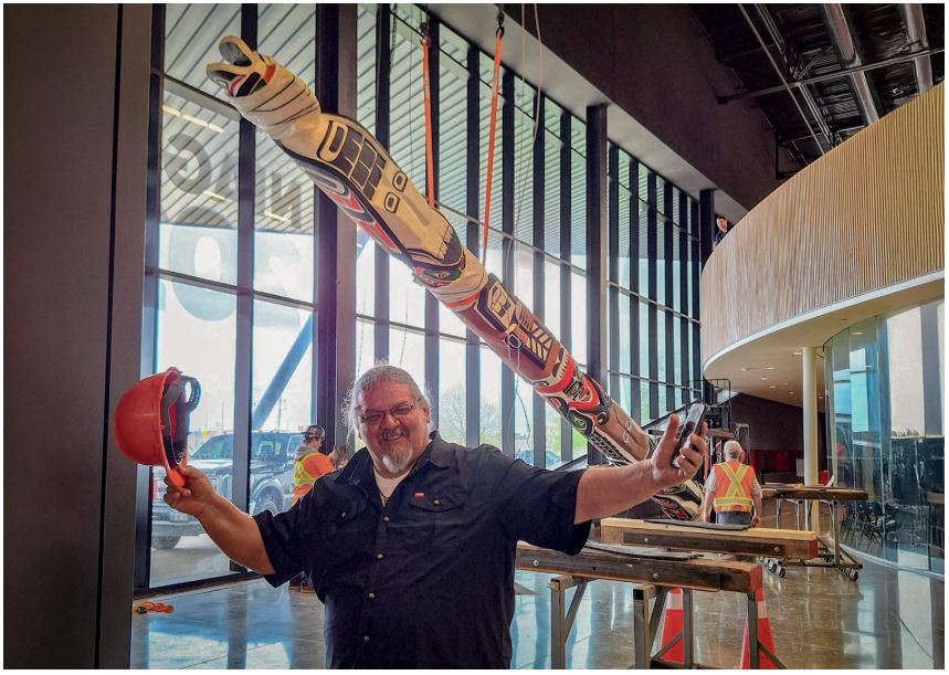 Totem pole of late Doug Cranmer finds new home at Canada Games Park. Bruce Alfred,  Kwakwa̱ka̱ʼwakw artist-apprentice of Cranmer, selected by Cranmer family to lead restoration along Indigenous artists, Dominique Wells &amp; Cole Speck. Alfred strongly advised indoor location.