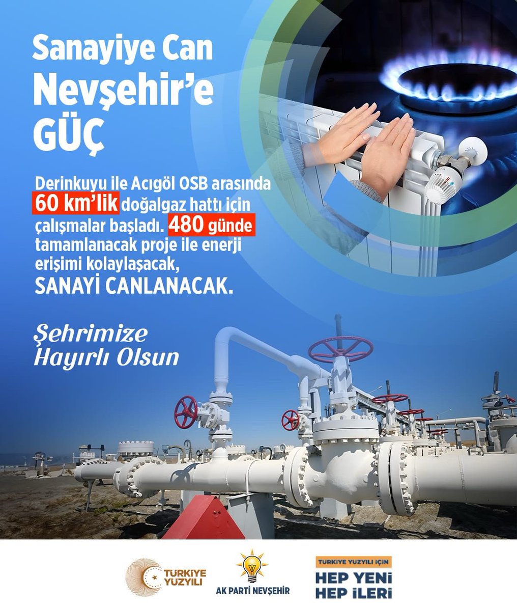 Nevşehir’imiz için önemli bir adım daha atıyoruz!

Derinkuyu ilçemiz ile Acıgöl OSB arasında yapılacak Doğal Gaz Boru Hattı Projesi için BOTAŞ tarafından ihale süreci başlatıldı.

Yaklaşık 60 km uzunluğundaki hat ve teknik altyapı unsurlarıyla OSB’mize doğalgaz ulaştırılacak. 480
