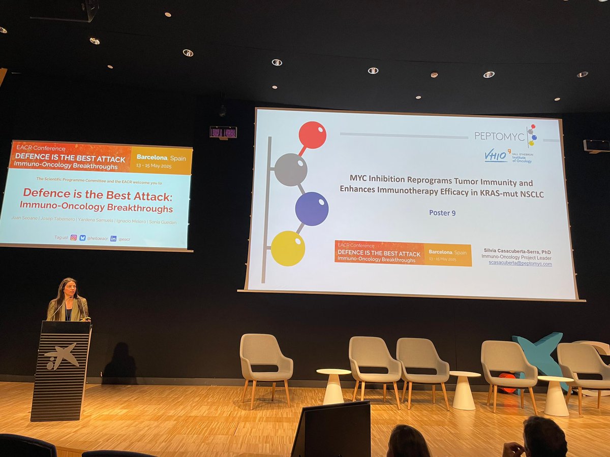 PEPTOMYC (@peptomyc) on Twitter photo Yesterday <a href="/SilviaCasacub/">Silvia Casacuberta</a> presented at the #EACR conference “Defence is the best attack: Immuno-Oncology Breakthroughs” how MYC inhibition with Omomyc can reprogram the TME and enhance response to immunotherapies. <a href="/VHIO/">Vall d’Hebron Institute of Oncology (VHIO)</a> <a href="/peptomyc/">PEPTOMYC</a>
#MYC #CancerResearch #Omomyc #ImmunoOncology Yesterday <a href="/SilviaCasacub/">Silvia Casacuberta</a> presented at the #EACR conference “Defence is the best attack: Immuno-Oncology Breakthroughs” how MYC inhibition with Omomyc can reprogram the TME and enhance response to immunotherapies. <a href="/VHIO/">Vall d’Hebron Institute of Oncology (VHIO)</a> <a href="/peptomyc/">PEPTOMYC</a>
#MYC #CancerResearch #Omomyc #ImmunoOncology