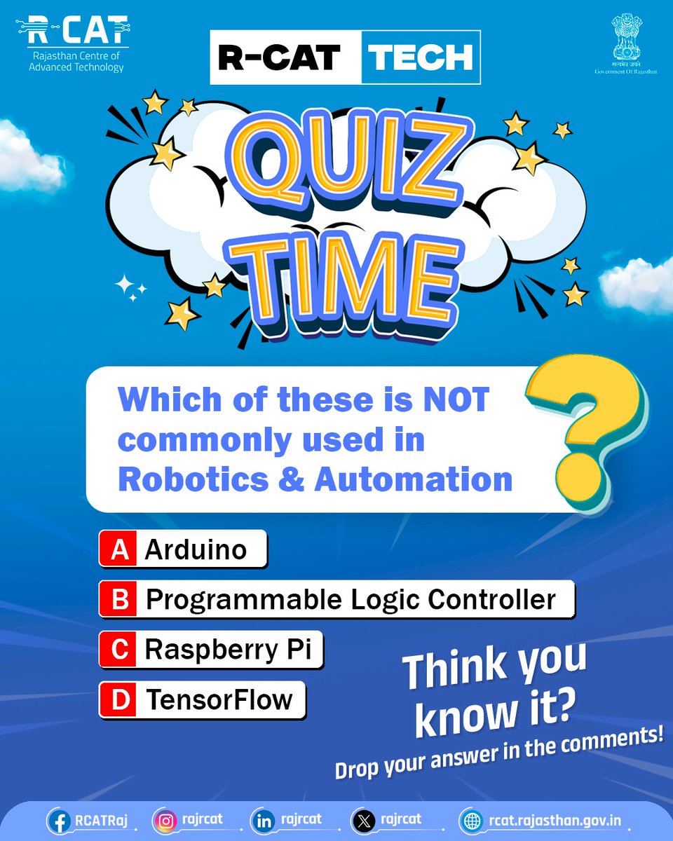 rajrcat's tweet image. Drop your answer below and tag a friend who&apos;s building the future with automation!
Let’s see who’s really wired into the tech.
#RCATTechQuiz #RoboticsAndAutomation #FutureSkills #RCATBuzz