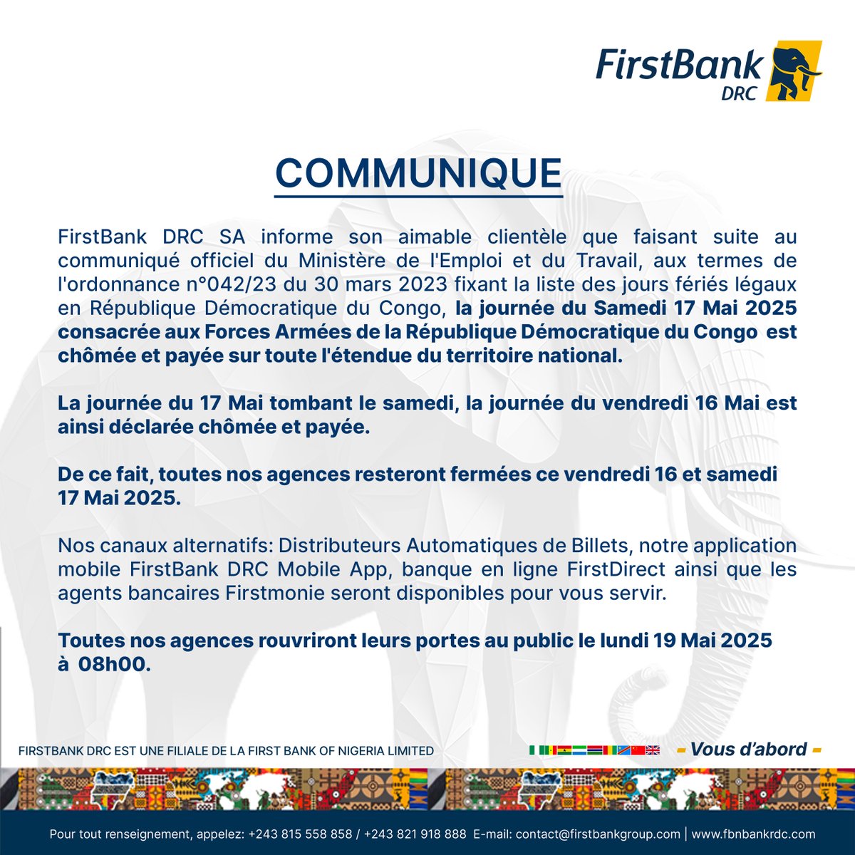 #17mai #FirstBankDRC #vousdabord #RDC