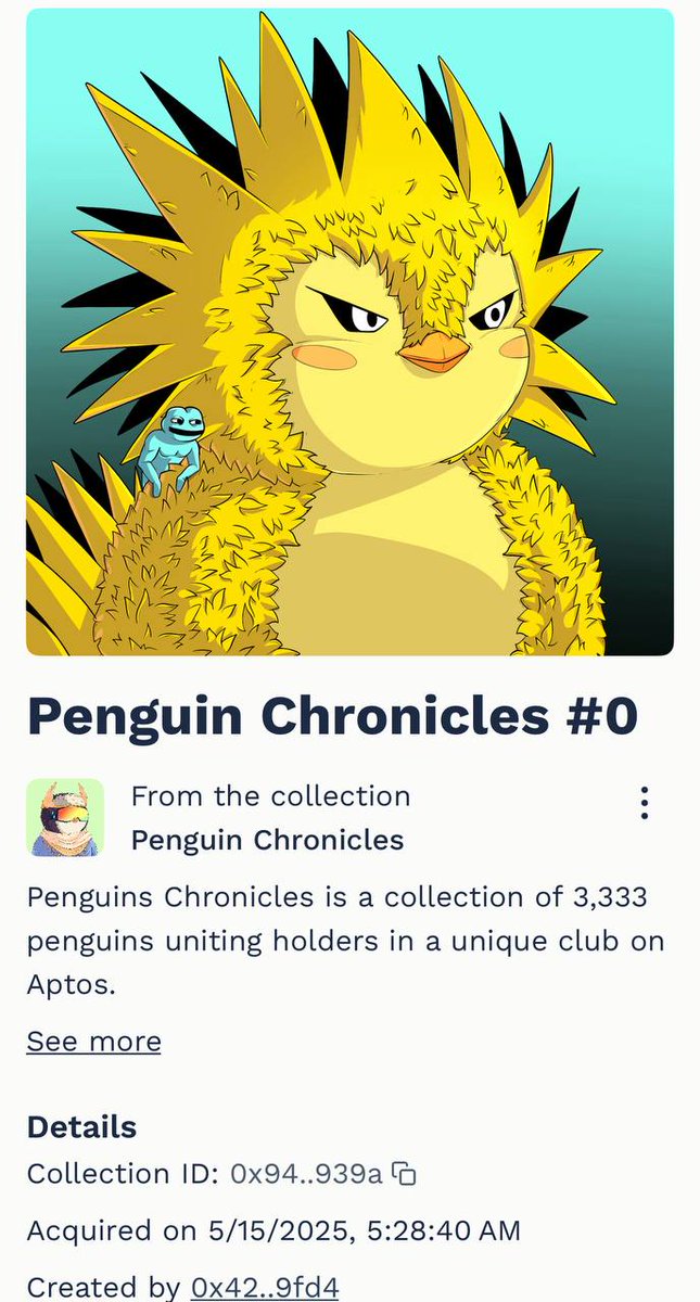 Aptos Supporting Aptos 🤝

In celebration of the very successful Penguin Chronicles NFT launch we are giving away a special Zaptos themed Penguin NFT🦅

Follow <a href="/APTopia_xyz/">APTopia 🟢🌐</a> and <a href="/penguinonaptos/">Penguin Chronicles</a> 

Join APTopia TG: t.me/aptopia

Tag three friends and retweet.

LFM⚡