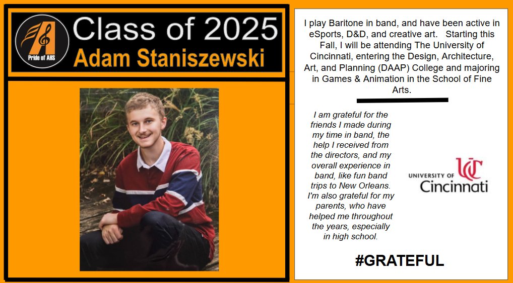 Anderson Band Senior Spotlight #18 - Adam Staniszewski! 26 SENIORS in 13 days . . . We are going to miss these young men and women and their leadership SO MUCH, but can not WAIT to see what they will offer the world!  #AndersonPride #GRATEFUL
<a href="/AndersonRaptors/">Anderson High School</a> <a href="/FHSDMusic/">Forest Hills Music</a>