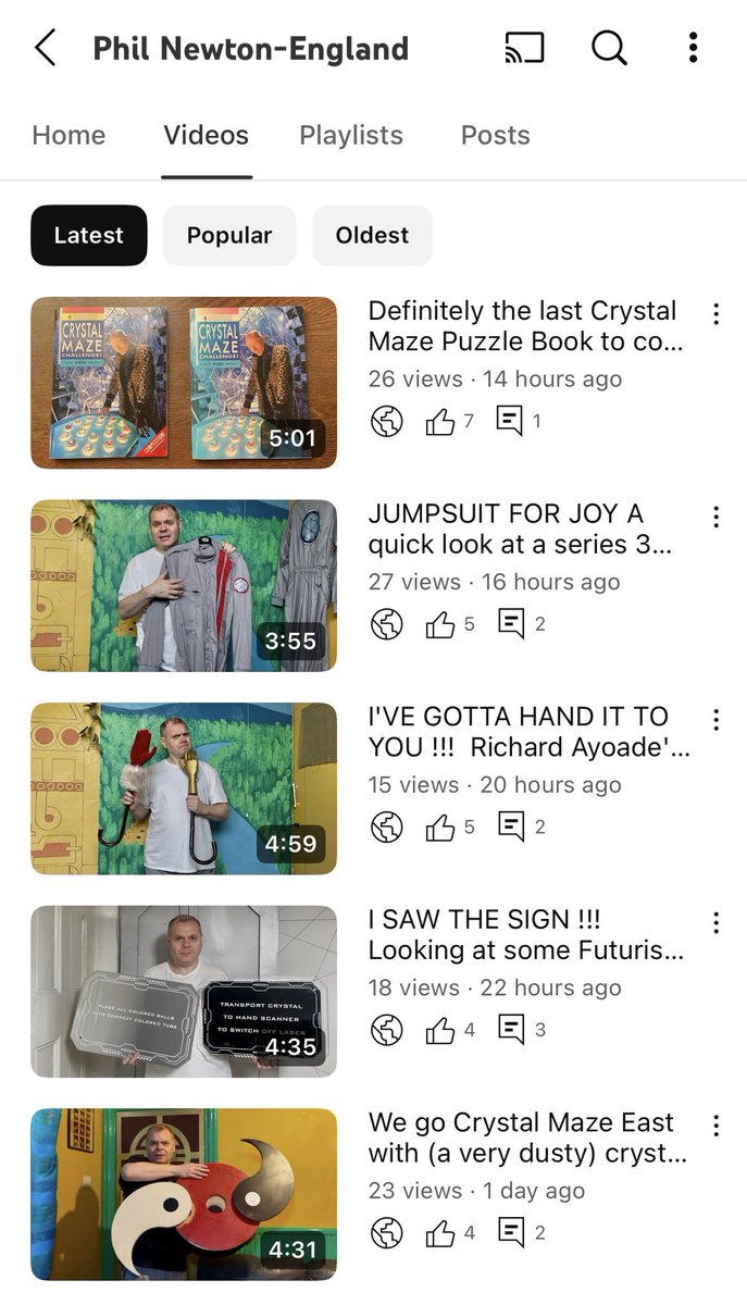 Day off yesterday so I thought I'd catch up on doing more Crystal Maze YouTube vids. 3 more planned for the future. 💎