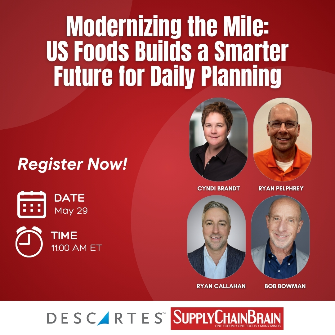 Register Now: ow.ly/QMm050VBlWt 
With over 250,000 customers to serve, US Foods is rethinking how routes are planned. Our webinar on May 29 offers a look at the tools, tactics, and lessons that are helping them optimize logistics and stay agile. #descartes #supplychainbrain