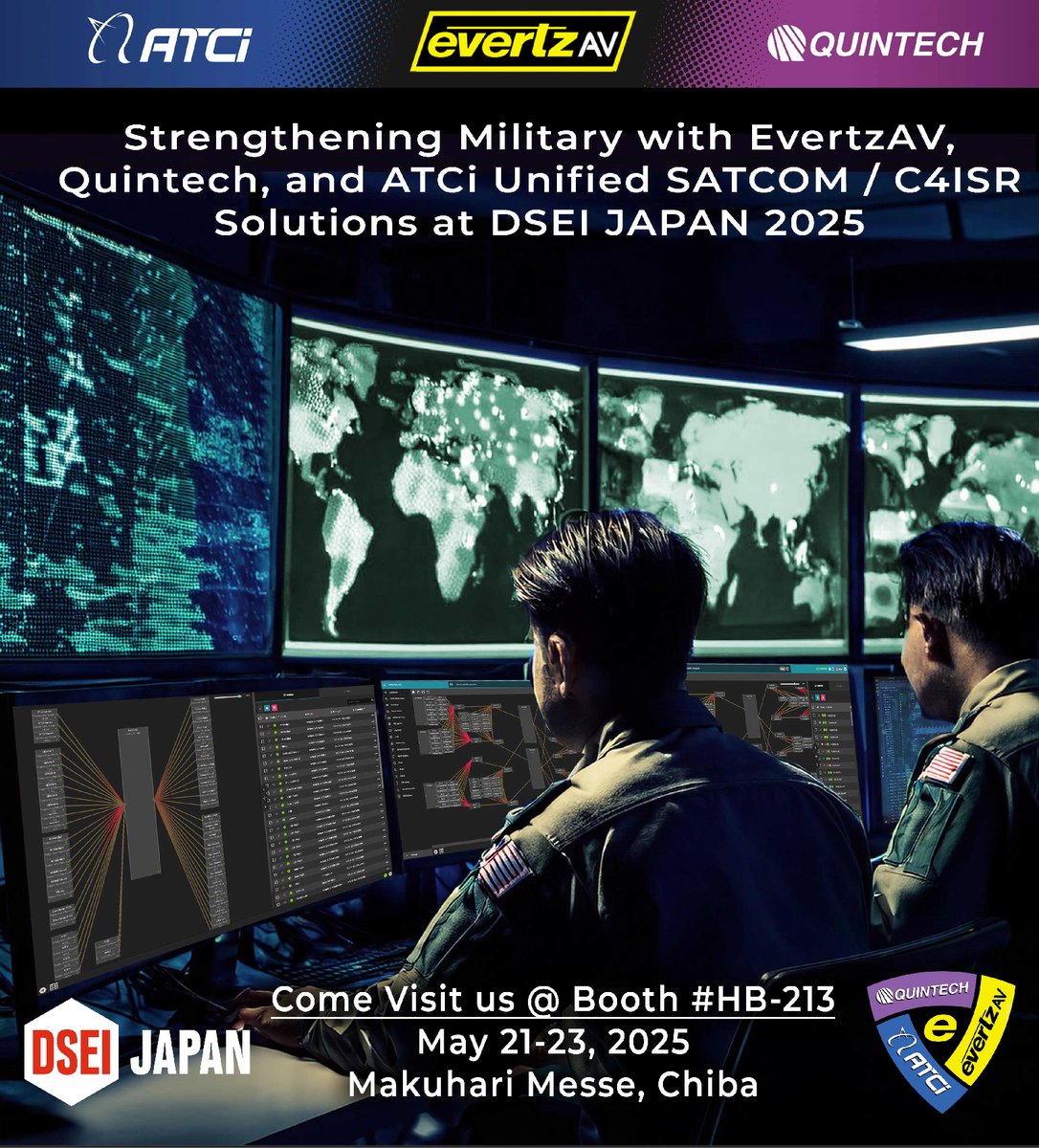 EvertzAV (@evertzav) on Twitter photo 🚨Press Release Alert🚨 Strengthening Military with <a href="/EvertzAV/">EvertzAV</a> <a href="/Quintech_RF/">Quintech Electronics</a> and ATCi Unified SATCOM / C4ISR Solutions at <a href="/DSEI_Japan_EN/">DSEI Japan</a> 2025
🔗Full press release here: ow.ly/hfkM50VKZSB 🚨Press Release Alert🚨 Strengthening Military with <a href="/EvertzAV/">EvertzAV</a> <a href="/Quintech_RF/">Quintech Electronics</a> and ATCi Unified SATCOM / C4ISR Solutions at <a href="/DSEI_Japan_EN/">DSEI Japan</a> 2025
🔗Full press release here: ow.ly/hfkM50VKZSB