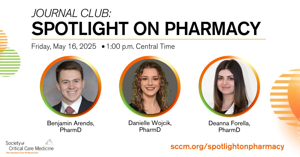 SCCM (@sccm) on Twitter photo Don't miss this week's Spotlight on Pharmacy webcast featuring topics on septic shock and ARDS! Register now at sccm.org/spotlightonpha…
<a href="/SCCM_CPP/">SCCM Clinical Pharmacy and Pharmacology Section</a> #sepsis #pharmicu #sccmcppjc #SCCM Don't miss this week's Spotlight on Pharmacy webcast featuring topics on septic shock and ARDS! Register now at sccm.org/spotlightonpha…
<a href="/SCCM_CPP/">SCCM Clinical Pharmacy and Pharmacology Section</a> #sepsis #pharmicu #sccmcppjc #SCCM