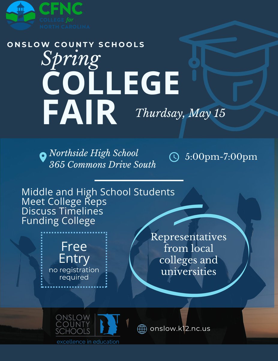 Join us TONIGHT at Northside High School from 5-7 p.m. for the Spring College Fair, where students and families can meet with representatives from local colleges and universities!