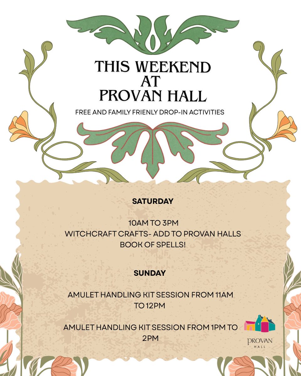 ProvanHall's tweet image. This weekend at Provan Hall we have some fun activities inspired by our Folklore and Witchcraft in Early Modern Scotland Exhibition! 

Provan Hall is open from 10am to 4pm, Thursday to Sunday!