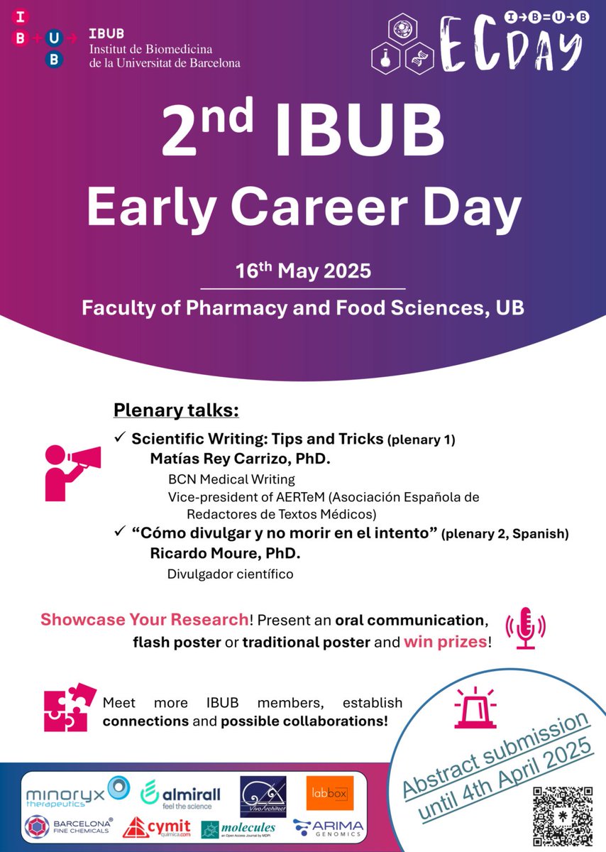 Molecules MDPI (@molecules_mdpi) on Twitter photo 🤝 Molecules will sponsor the coffee break during the poster session at the 2nd IBUB Early Career Day in Barcelona, Spain!
🗓️ Join us on May 16, 2025 for great discussions & even better coffee!
🔗 brnw.ch/21wSFHG
📌 #Networking #YoungResearcher #EarlyCareer 🤝 Molecules will sponsor the coffee break during the poster session at the 2nd IBUB Early Career Day in Barcelona, Spain!
🗓️ Join us on May 16, 2025 for great discussions & even better coffee!
🔗 brnw.ch/21wSFHG
📌 #Networking #YoungResearcher #EarlyCareer