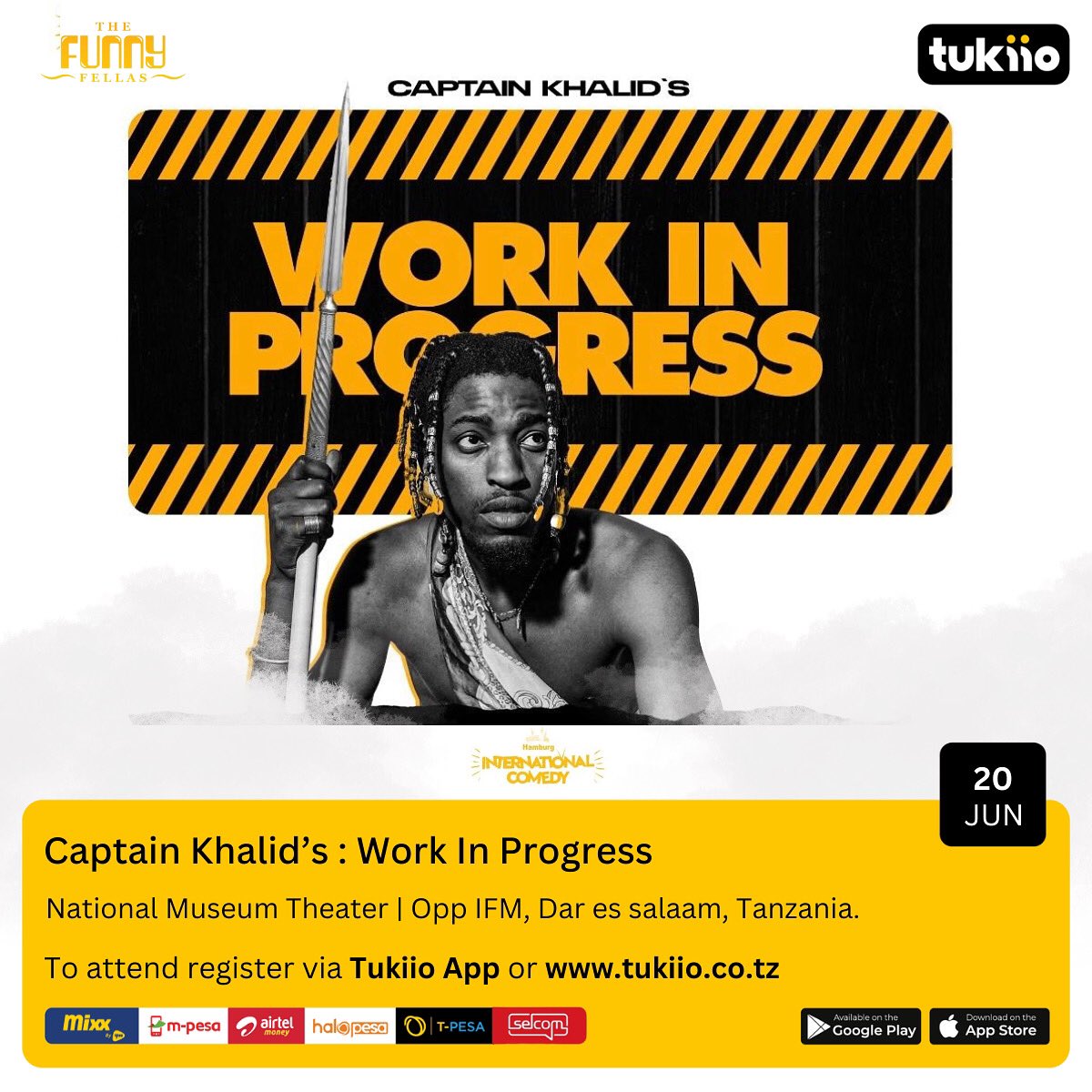 Now live in Dar Es Salaam ❤

🛩️ After a sold Out Europe and Asia Tour, 
🇹🇿Tanzania‘s International Comedy
Export is bringing his show home. 

Live From 
📍National Museum Theater ⛽🚬

Tickets Available Now !!

Click here to buy tickets⬇️

funnyfellaz.tukiio.com/event/worksinp…
