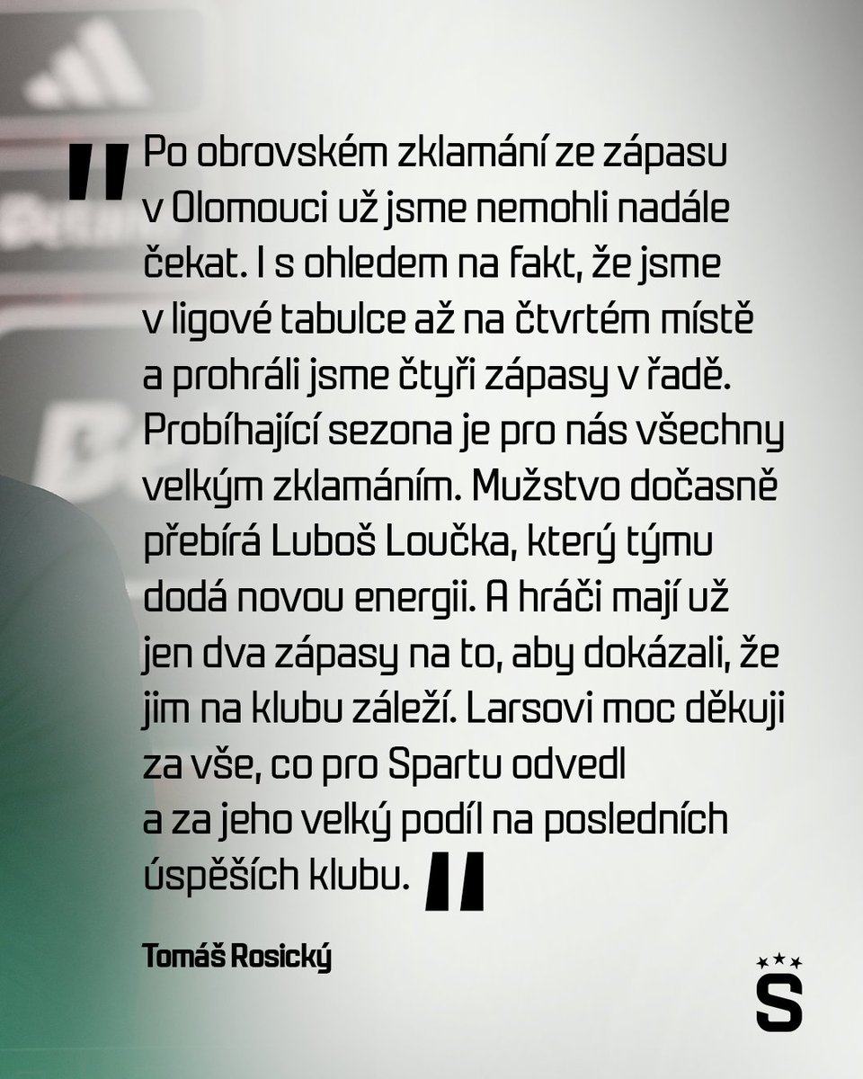 Vyjádření Tomáše Rosického k odvolání Larse Friise z pozice hlavního trenéra ACS 💬 #acsparta 

➡️ ac.sparta.cz/9pnpepyb