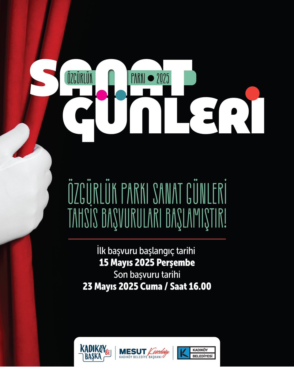 Özgürlük Parkı Sanat Günleri için sahne tahsis başvuruları başlamıştır🎤🎭

Özgürlük Parkı bu yaz da tiyatro, konser ve sahne gösterileriyle sanatseverlerin uğrak yeri olacak.

Başvuru:
🔗kadikoy.bel.tr