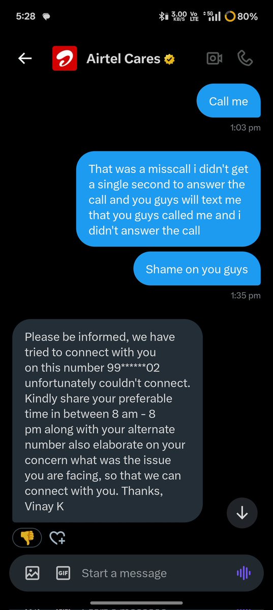 Jagmeetya's tweet photo. Airte is getting worse day by day It's been more than 10 days i have texted them to resolve a small issue and refund the amount I don't even have a connection and after 10 days they are texting me this !!!!! @Airtel_Presence @airtelindia see the call assistance @ABPNews @ZeeNews https://t.co/6JvDkRGKNs