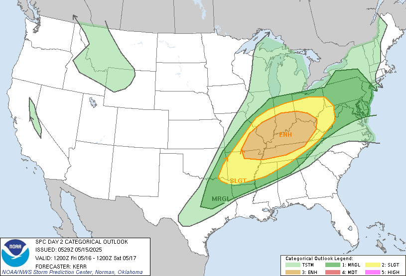 Updated outlook for Friday's severe thunderstorm outbreak. SPC has begun to slowly ramp up risk criteria.