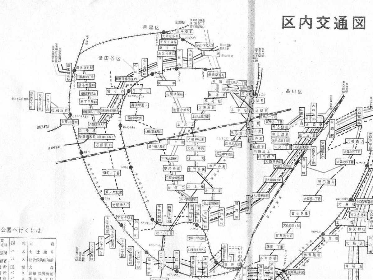 昭和40年代までの大田区の年報みたいな本には、巻末にバス路線図が載っ