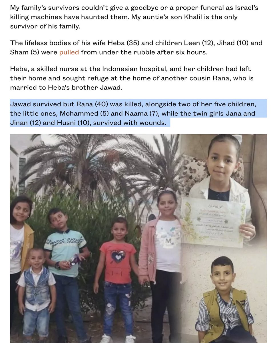 I reported this to <a href="/declassifiedUK/">Declassified UK</a> early in #GazaGenocide. The story is still unfolding. International complicity is threatening all survivors! Today, Jawad was killed in Jabalia, following his wife Rana! I saw my cousins crying with their child survivors! instagram.com/reel/DJrB84XNo…