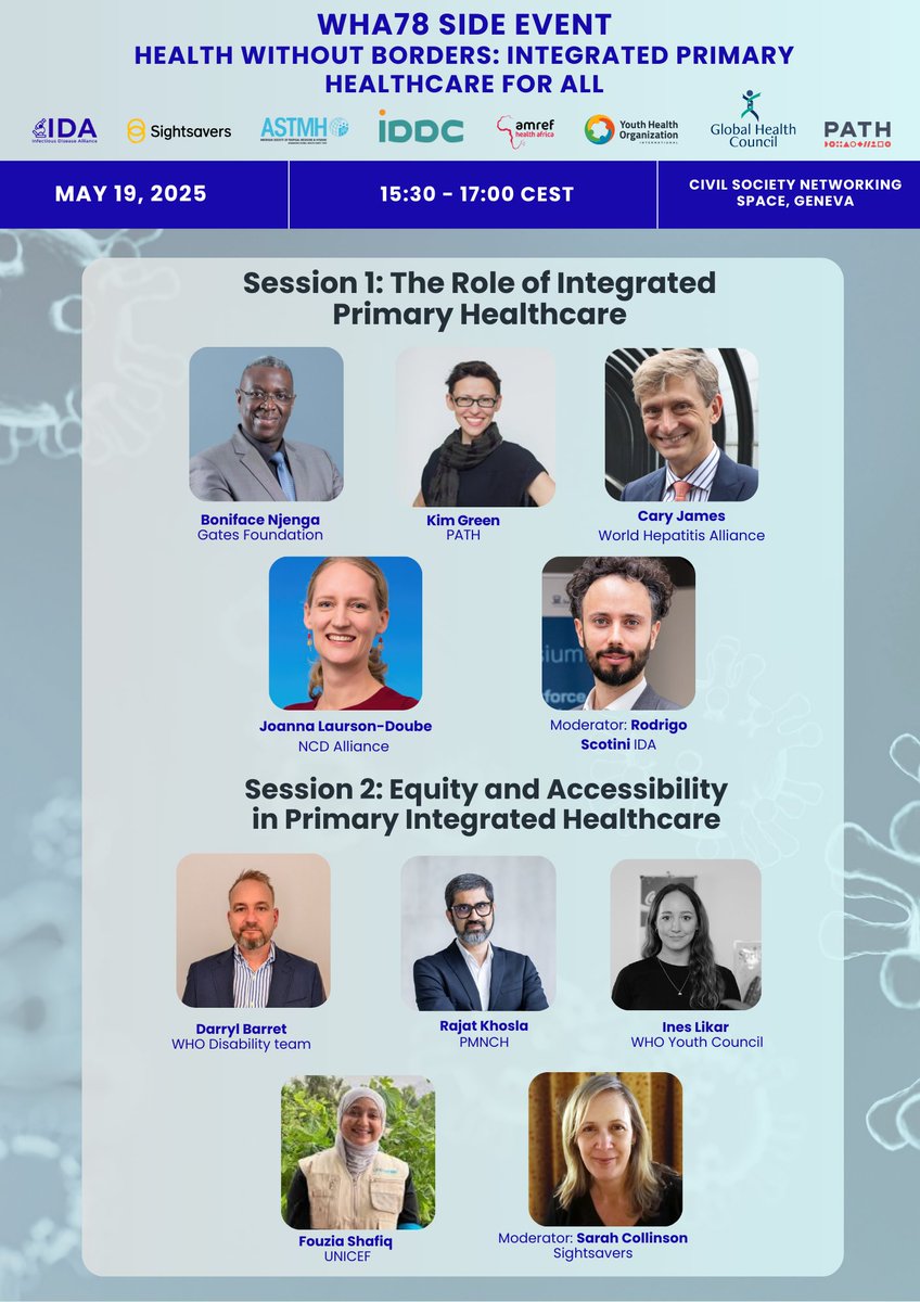 PATH (@pathtweets) on Twitter photo Join us at #WHA78 for a timely conversation about #PrimaryHealthCare and #UHC2030.
🗓️ May 19, 2025
⏰ 3:20 PM CEST
🔗 bit.ly/459qqaI
<a href="/IDAlliance_/">Infectious Disease Alliance</a> <a href="/Sightsavers/">Sightsavers</a> <a href="/Amref_Worldwide/">Amref Health Africa</a> <a href="/ASTMH/">ASTMH</a> <a href="/iddcconsortium/">IDDC</a> Join us at #WHA78 for a timely conversation about #PrimaryHealthCare and #UHC2030.
🗓️ May 19, 2025
⏰ 3:20 PM CEST
🔗 bit.ly/459qqaI
<a href="/IDAlliance_/">Infectious Disease Alliance</a> <a href="/Sightsavers/">Sightsavers</a> <a href="/Amref_Worldwide/">Amref Health Africa</a> <a href="/ASTMH/">ASTMH</a> <a href="/iddcconsortium/">IDDC</a>