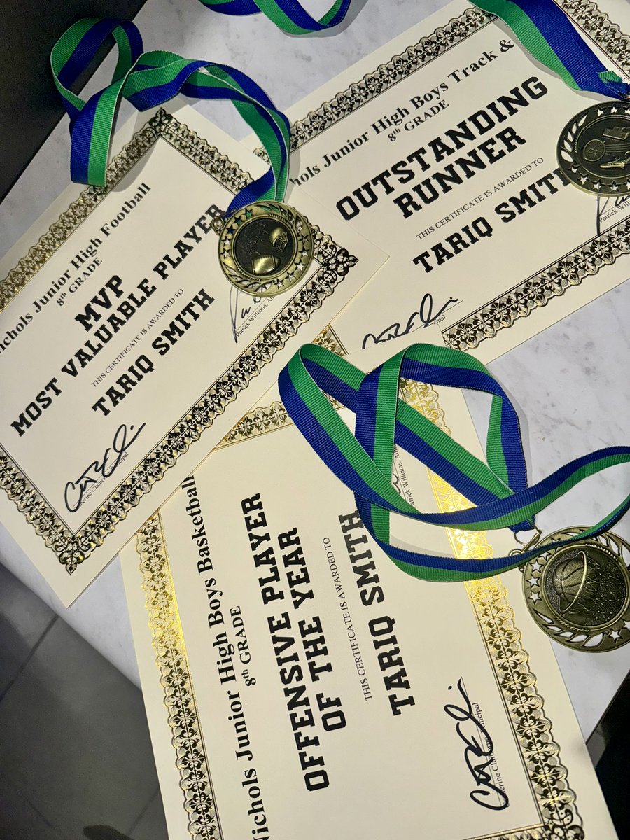 Thank you to my coaches. I’m honored to receive the MVP Award for Football, Offensive Player of the Year for Basketball &amp; the Outstanding Runner Award for Track at our athletics banquet.  It’s been real… Freshman year loading…