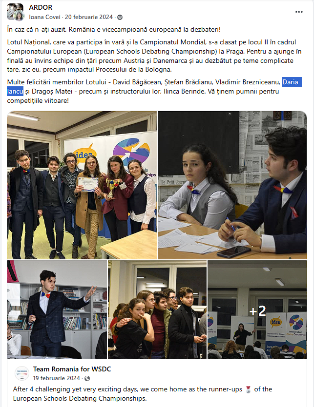 smatei's tweet photo. @llorrenne @mircea_marian Daria Iancu, lotul national de dezbateri al Romaniei. Vicecampioni europeni in 2024. https://t.co/ydWgXiY8Xp